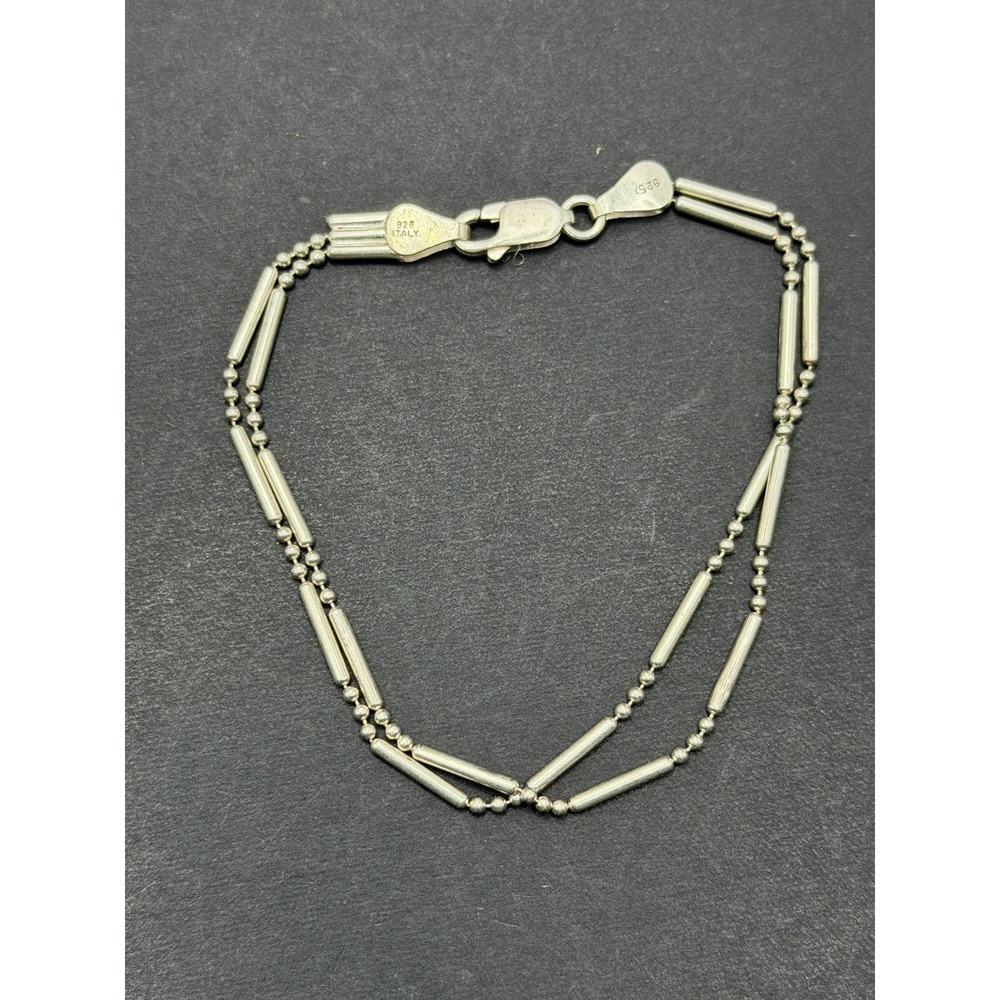 7" Vintage Sterling Silver Dashes Dots Bracelet K6
